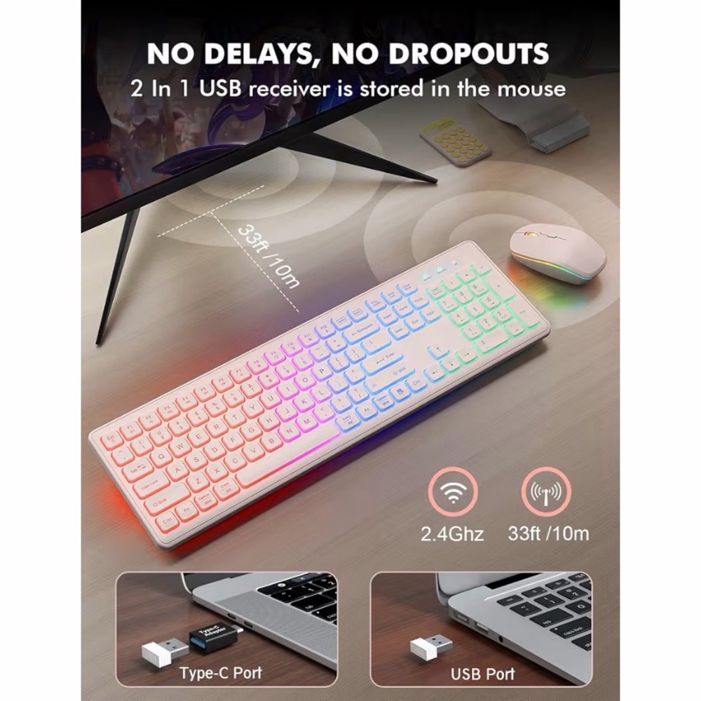 NIB Trueque Wireless RGB Keyboard & Mouse Combo - Picture 5 of 9